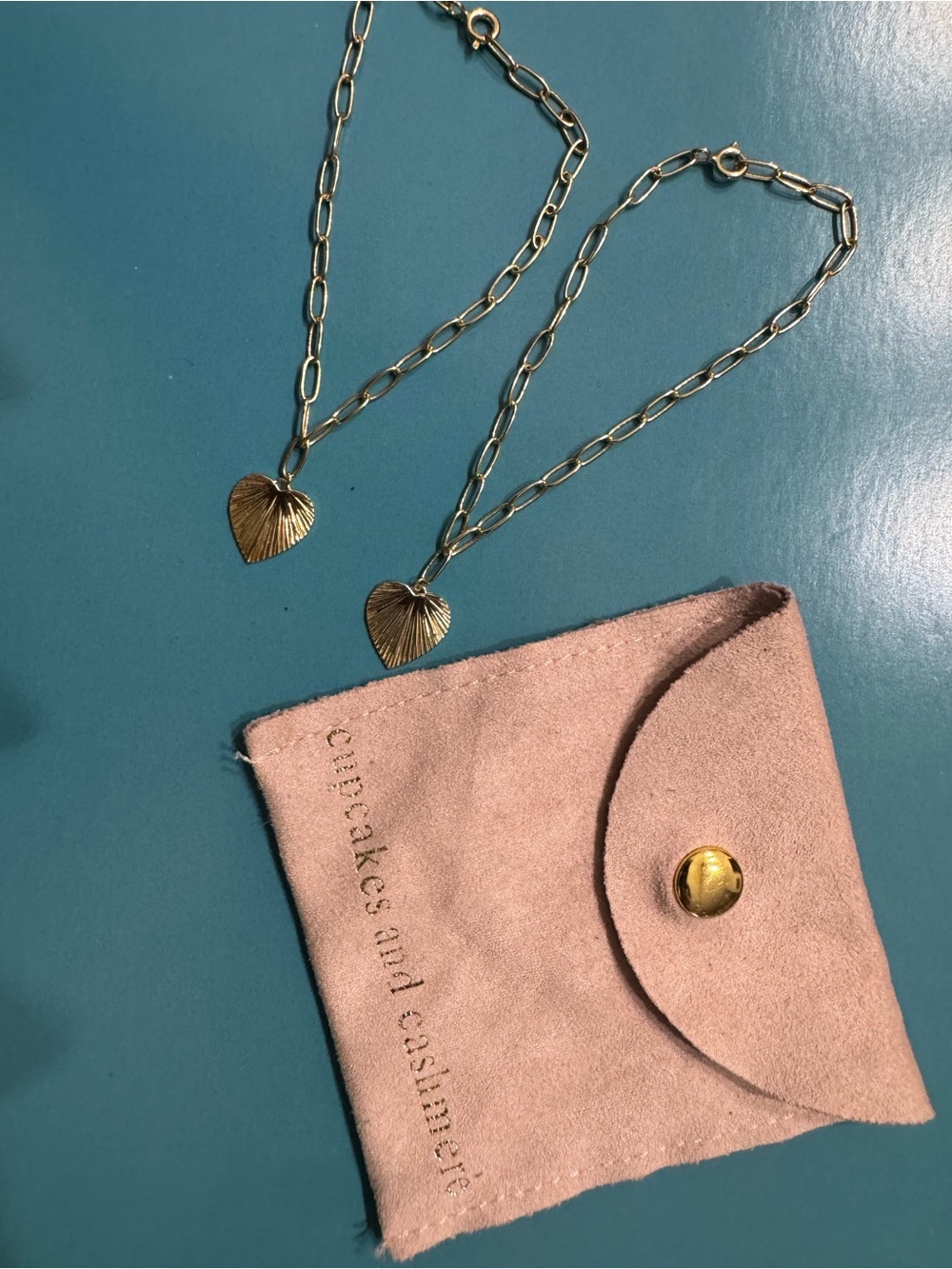 Cupcakes and Cashmere Demi-Fine Gold Heart Pendant Bracelet Necklace Duo